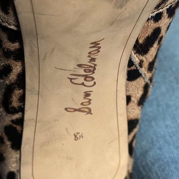 Sam Edelman Olette sand animal print leopard fur ankle boots heels Sz 8 1/2 - Picture 10 of 15